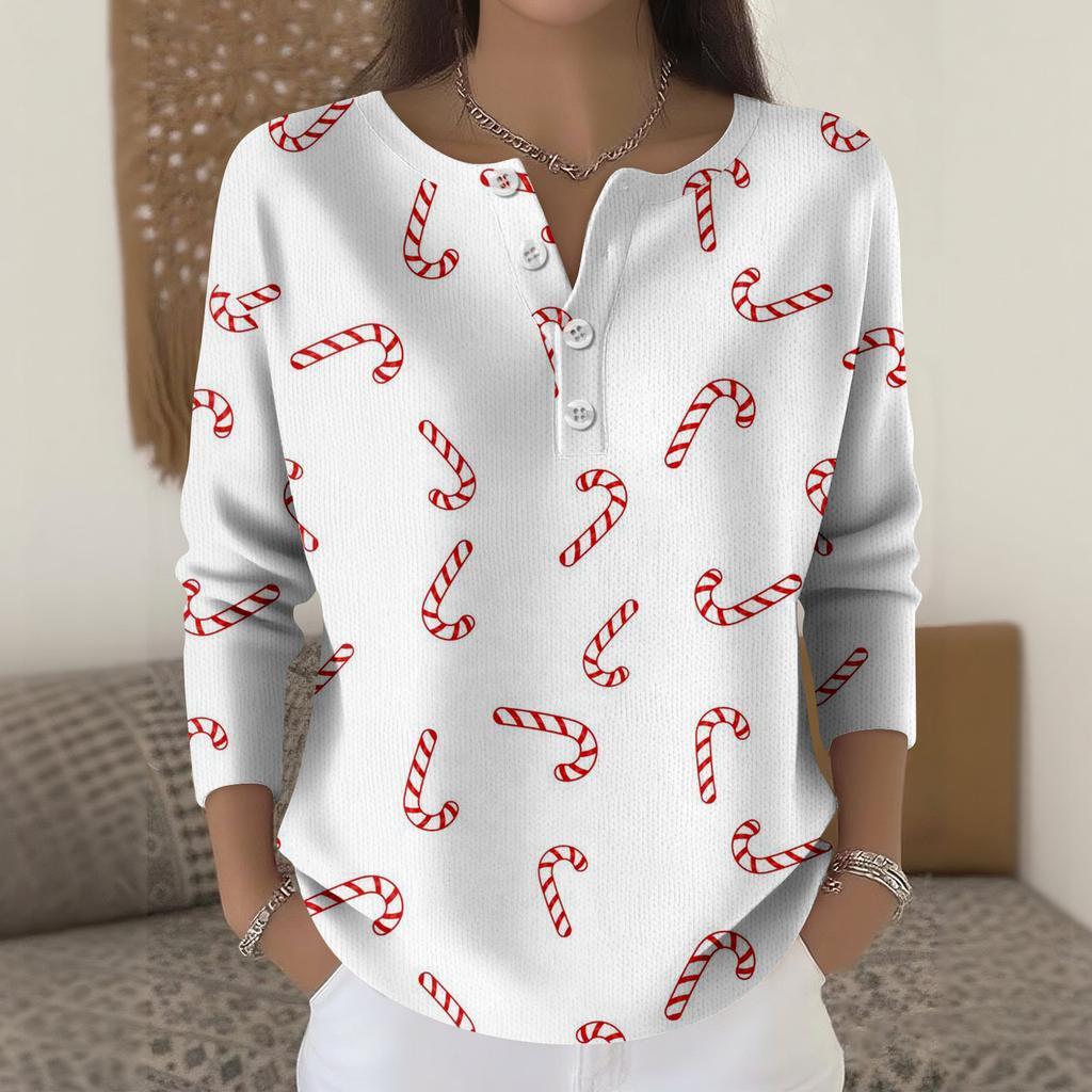 Women's Fashion Long Sleeve Christmas Snowflake Print Top Elegant Casual Top