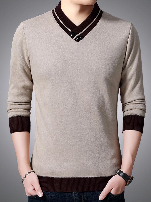 Men's Argyle V-neck Plus Velvet Knitwear - Warm, Soft, and Versatile Base Layer for Autumn and Winter
