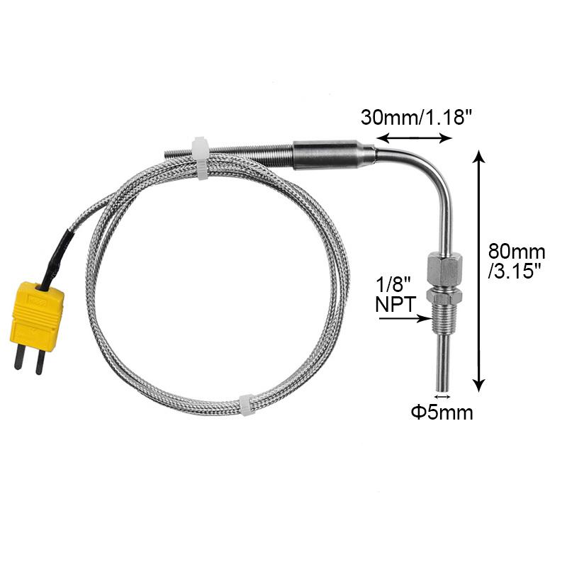 1300°C K type EGT Motor Exhaust Gas Temperature Sensor Stainless Steel Probe Thermocouple Tube Thread 1/8’' NPT Elbow Male Plugs