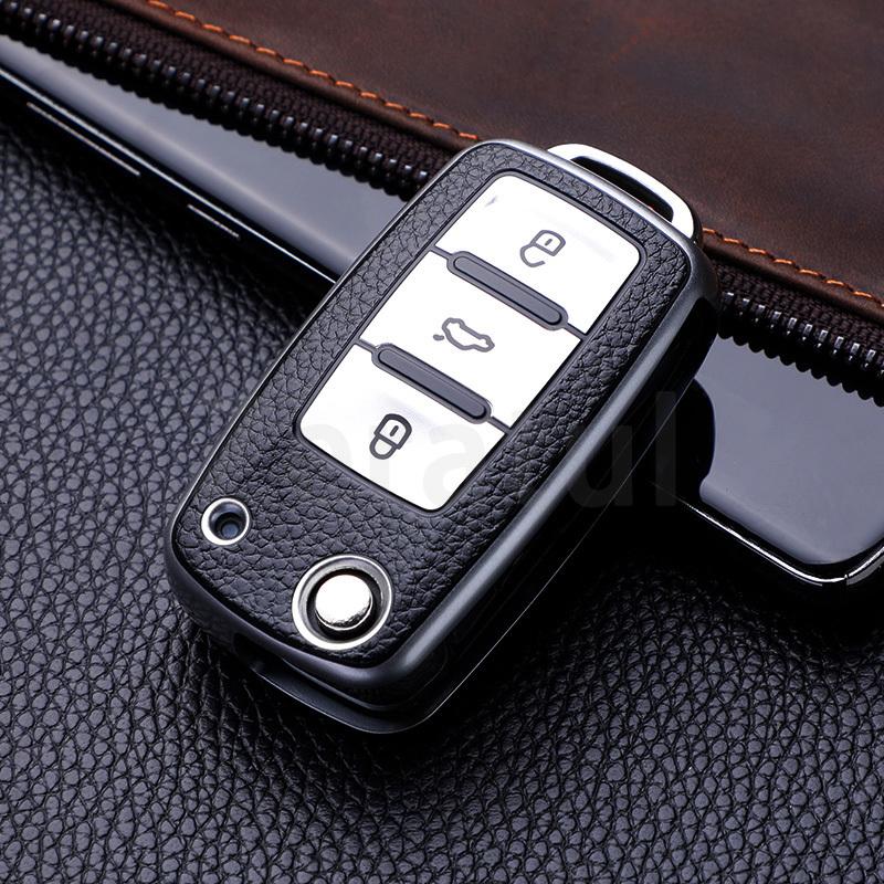 rmwpf7 2/3 Buttons TPU Leather Car Key Case Cover Shell Fob Bag for VW Volkswagen Polo Tiguan Passat Golf Jetta Lavida Skoda Octavia