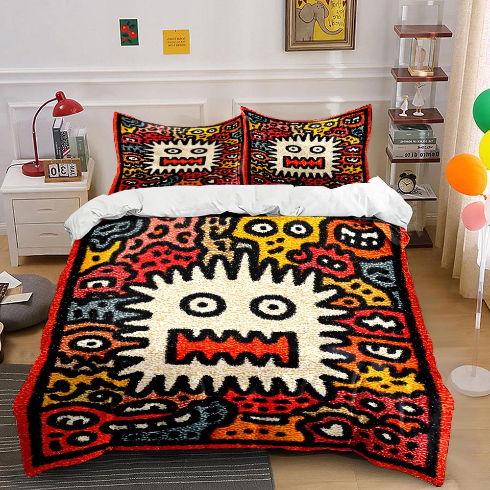 Quirky monsters with colorful background Print Bedding Set 1 Duvet Cover 2 Pillowcases for Adult and Children Luxury Gift