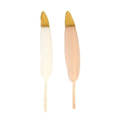 White and Nude Feather - CTOP - H 14 Cm - 24 Pcs - Gold Tip - Elegant Decoration