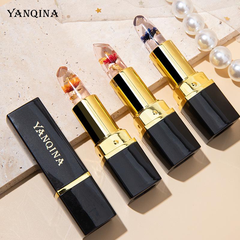 YANQINA Color-Changing Jelly Lipstick with Gold Foil - Non-Stick, Non-Fading, Temperature-Sensitive Lip Gloss