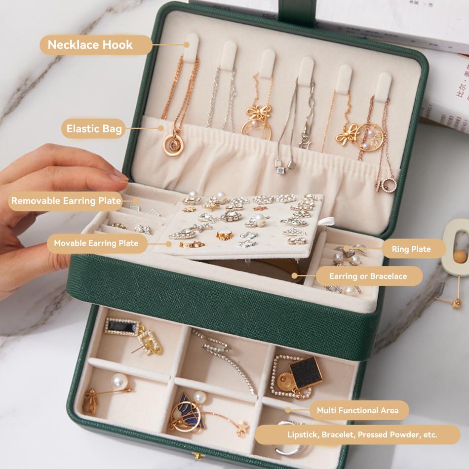 Daugiasluoksnė odinė papuošalų laikymo dėžutė, Kelionių papuošalų laikymo dėklas moterims, Auskarams, Žiedams, Vėrinys, Dovana Motinos dienos proga, Kalėdos