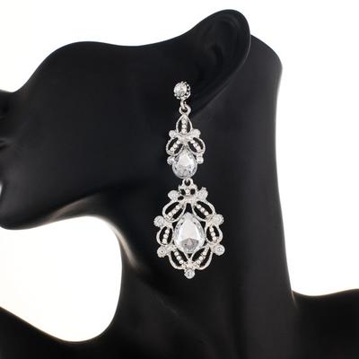 1 Pair Women Earrings Hollow Out Rhinestone Decor Lightweight Hanging Earrings Long Dangle Earrings Prom Party Dating Ear Jewelry