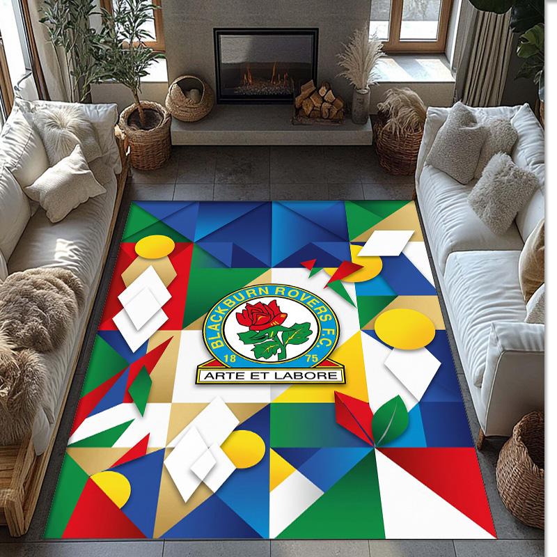 Blackburn Rovers Football Print Crystal Velvet Rug, Comfortable Water Absorbent Non Slip Indoor Floor Carpet