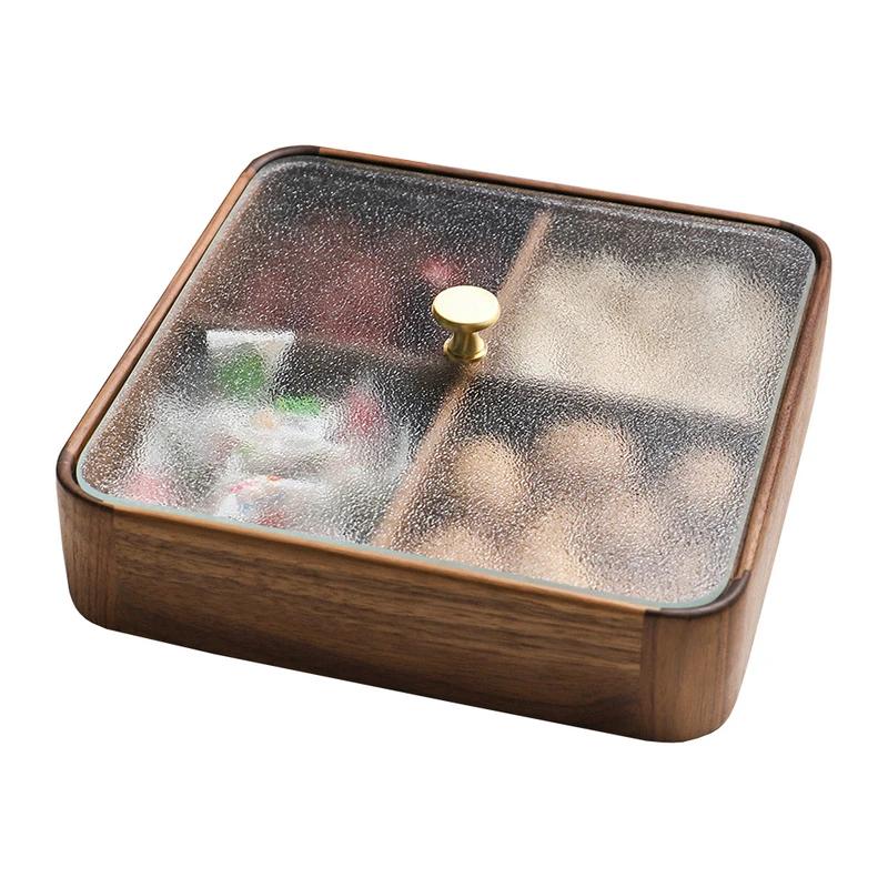 1PCS Wood Snack Box Divided Grid Dried Fruit Tray Vintage Ornament For Home Living Room Candy Nut Melon Seeds Storage Box
