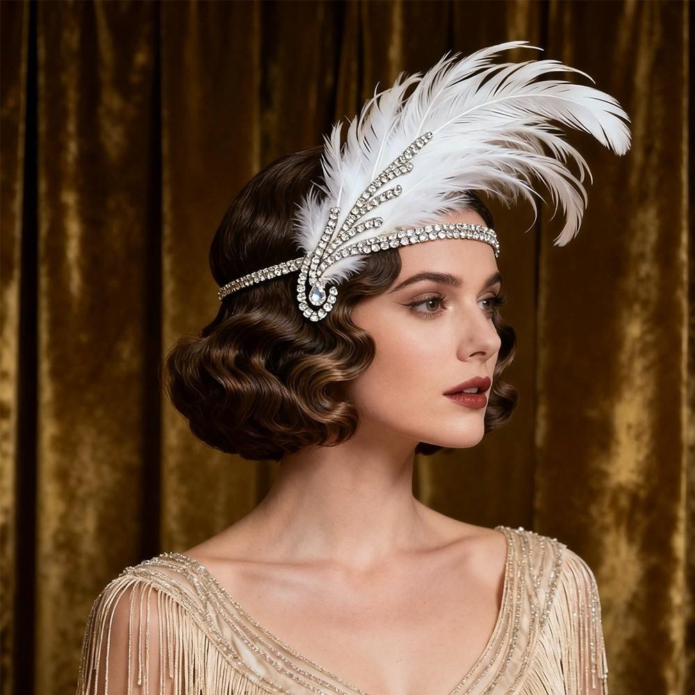 Vintage Cosplay Dress Headwear Crystal 1920s Hair Accessories Feather Headband Stage Performance