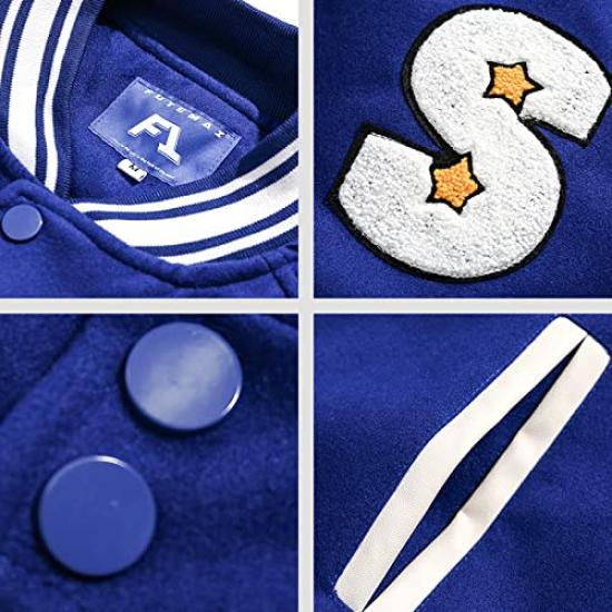 KOSIKINI Varsity Jacket for Men and Loose Cold Plus Size Women, Fit, Embroidered, Weather, Patchwork, Streetwear, (2XL, Blue)