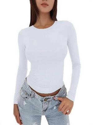 European & American Slim Fit Long Sleeve Milk Silk Low Round Neck Women's Top (2025)
