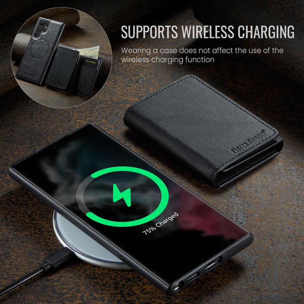 Samsung S25 Ultra Magnetic Card Holder Wallet Case - Drop-Proof with Card Slots, Also Fits S24 Plus
