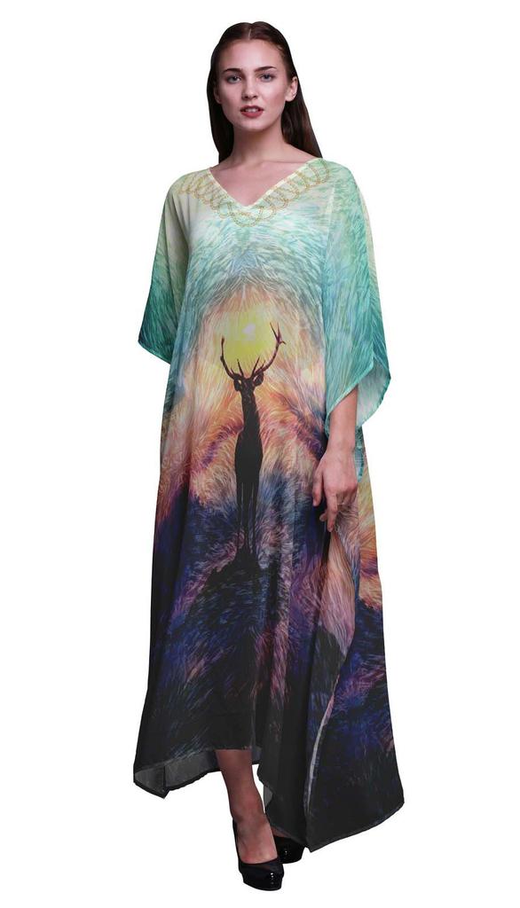 Phagun Deer Animal Womens Long Beach Kaftan Beachwear Bikini Coverup Maxi