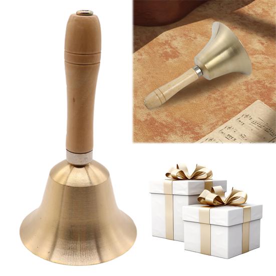 Loud Brass Handbell Hand Call Bell with Wooden Handle for Wedding Animal Training Dinner Meditation Musical Teaching Service