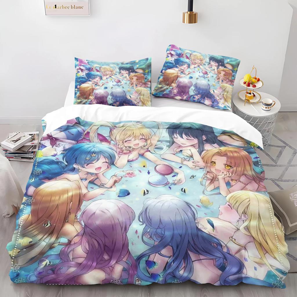 Cartoon Mermaid Melody Duvet Cover And Pillowcase Set for Adults And Children Bedroom Decoration Single Double Large Size