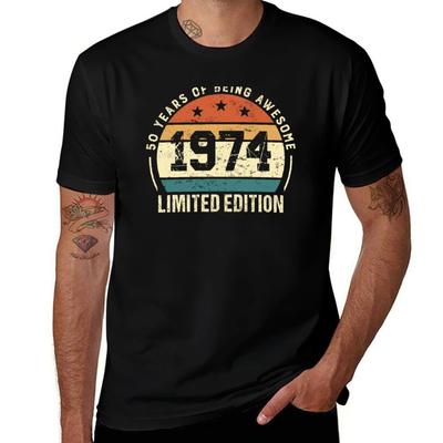רעיון למתנת יום הולדת 1974 וינטג' חולצת טריקו רטרו קלאסית ליום הולדת ה-50 מידה גדולה חולצת טריקו קז'ואלית לקיץ