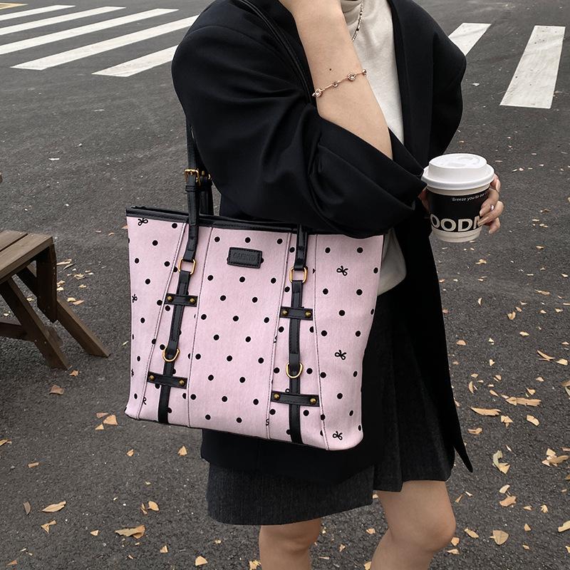 Lässige Damen-Umhängetasche mit großem Fassungsvermögen und Polka-Dot-Muster, modische Pendler-Schultertasche, Tragetasche für College-Studenten