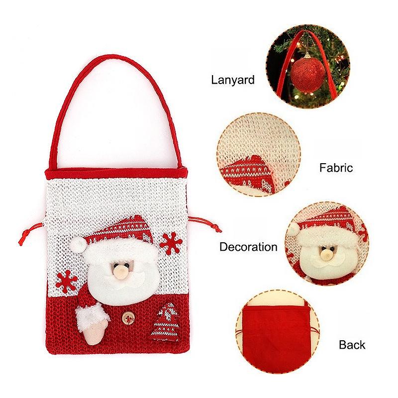 Christmas Gift Bag with Santa Apple Print, Jute-Like Candy Pouch for Xmas Decorations Holiday Party Favor