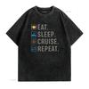 Cruise Holiday T Shirt Eat Sleep Repeat Vacation Vintage Washed Top For Everyday Wear Stretched Unisex Comfortable Versatile