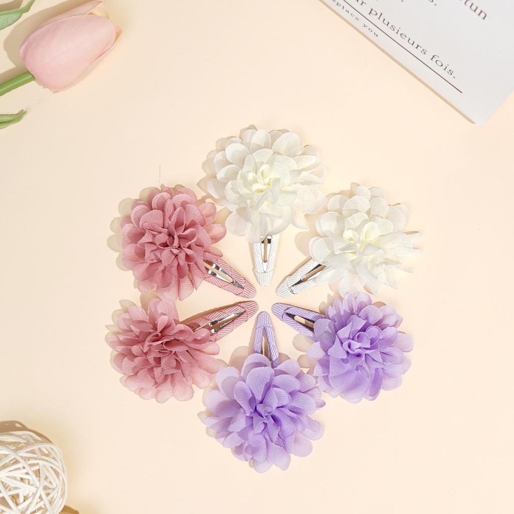 6Pcs Cute Chiffon Flower Slip Bangs Hair Clip, Princess Hair Accessory, Suitable for Girls Daily Use, Ideal Choice As a Gift