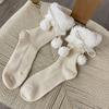 Plush Balls Woolen Lolita Socks Lace Up Mid-Calf Tube Sock Fashion Coral Fleece Socks  Lady