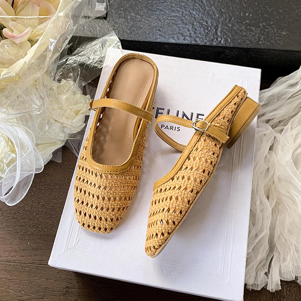 2025 New Summer Weave Slippers Cover Toe Sandals Mesh Mules Women Shoes Increase Height Heel Ladies Shoes Modern Slippers Sliver