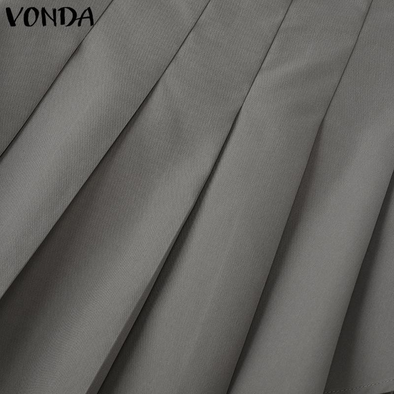 VONDA Women Zipper Up Waist Solid Color Mesh Patchwork Mini Pleated Skirts