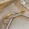 Freetry Glossy Golden Plated Round Bangle Bracelet for Women Fashion Cross Inlaid Zircon Open Spring Bangle Female Jewelry Gift