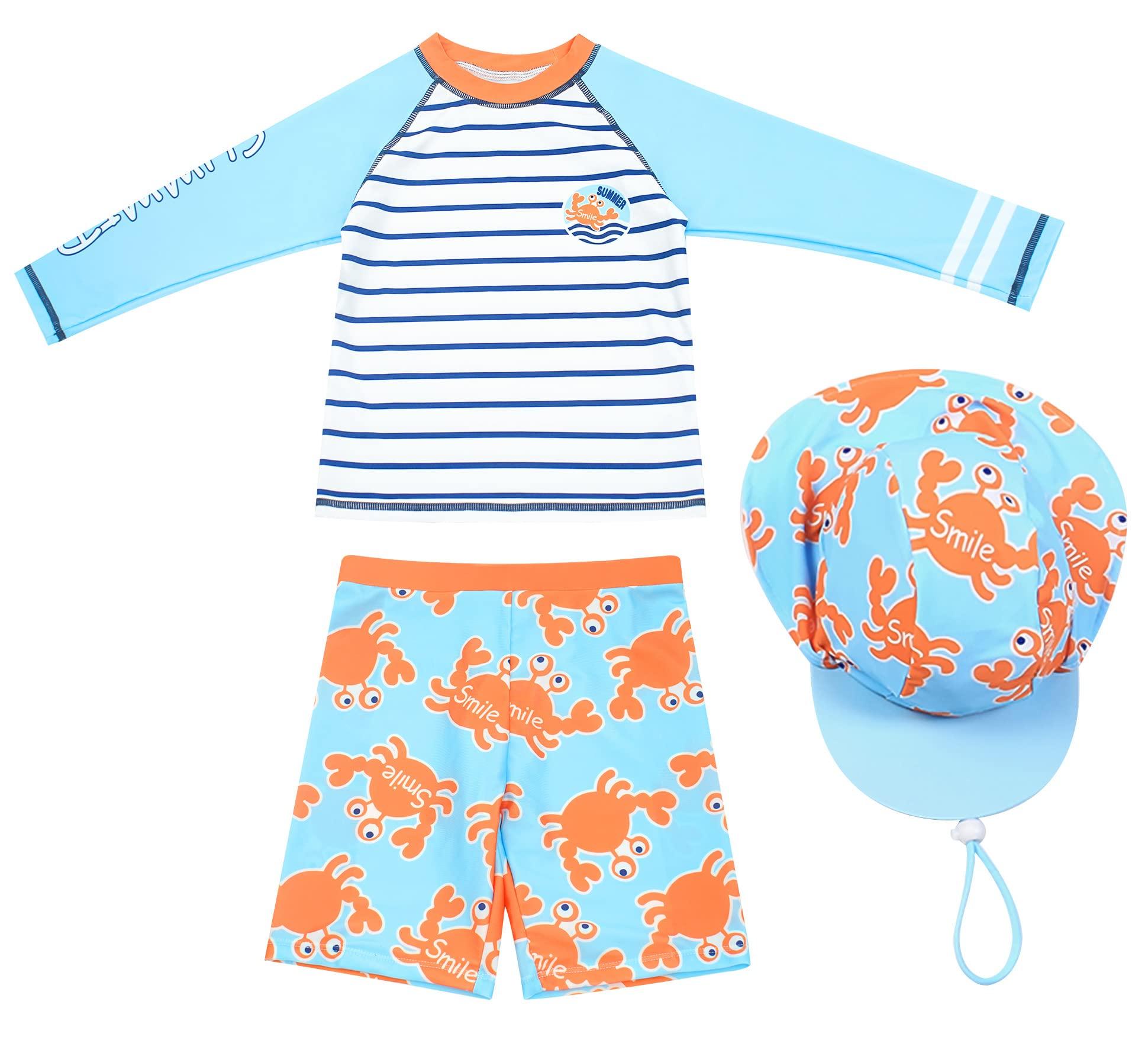 

Kids Swimsuit for Long Rash Swimming Surf UV Hot Pool [Panegy] Swimwear, Boys, Sleeve, Guard, Junior, Children, Cap, Pants, 3-Piece Set, Protection,
