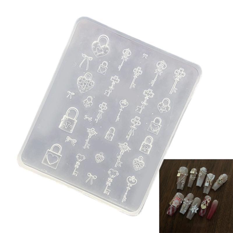 Nail Art Moulds Silicone Template Nail Designing Tool Lock Key Theme Silicone Handmade Molds for Manicure Creation