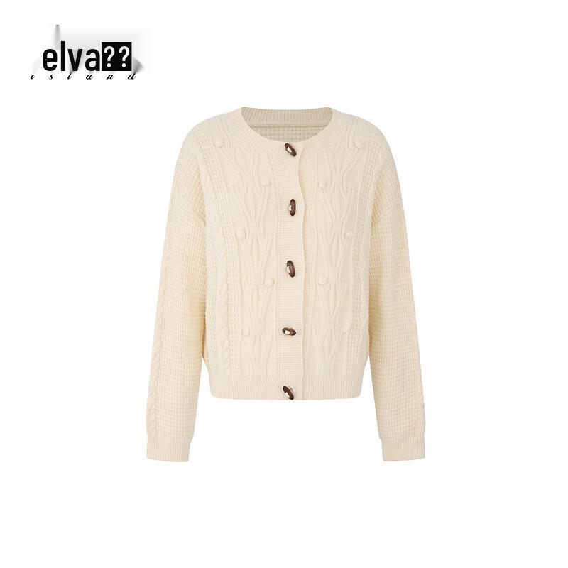 Elva's Island Damen Unifarbenes Cropped Strick-Cardigan mit Knebelknöpfen aus Holz