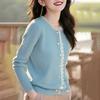 Real spring and autumn new round neck knitted sweater women's clothing fungus edge top