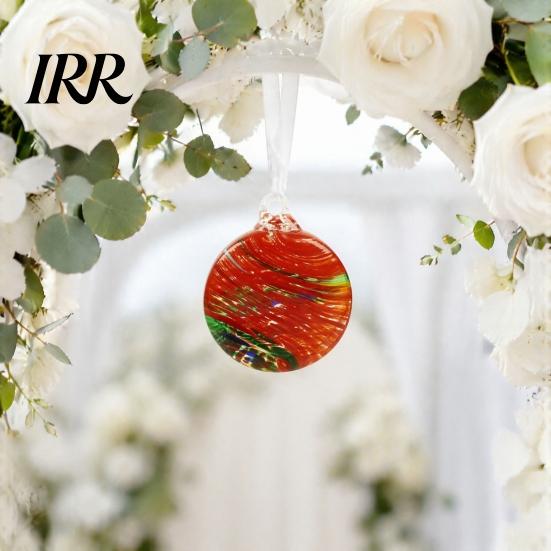 Weatherproof Decorative Sphere for Patio Hand-Blown Glass Round Disc Ornament, Christmas Tree Hanging Decoration with Colorful Spiral