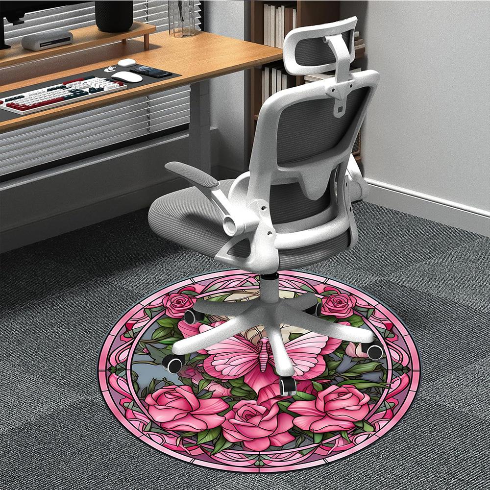 

1pc Butterfly Roses Stained Glass Chair Carpet for Office, Non-slip, Soft and Durable Office Rug, Perfect for Office yy251227123 80cm by 80cm