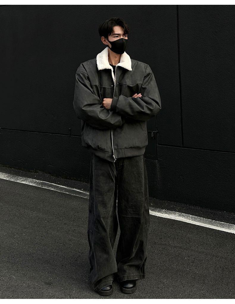 American Style Lambswool PU Leather Coat - Unisex Winter Warmth