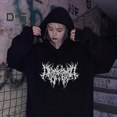 Herbst Winter Unisex Hoodie Kordelzug Elastische Manschette Dorn Druck Dickes Fleece Aufgesetzte Tasche Lose Lange Ärmel Pullover Warme Top
