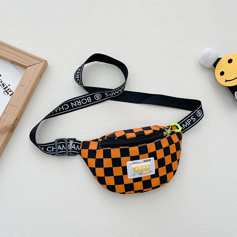 Stylish Children's Checkered Pattern Sling Bag Durable Canvas Crossbody Backpack With Large Capacity For Snacks