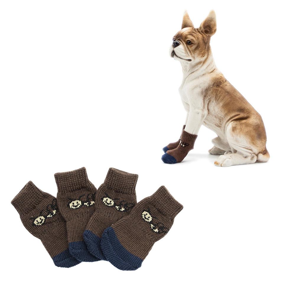 4pcs Anti-Slip Doggie Pets Cartoon Pet Cotton Socks Dog Cat Socks Warm Winter Snow Ice Protection Pet Footwear S