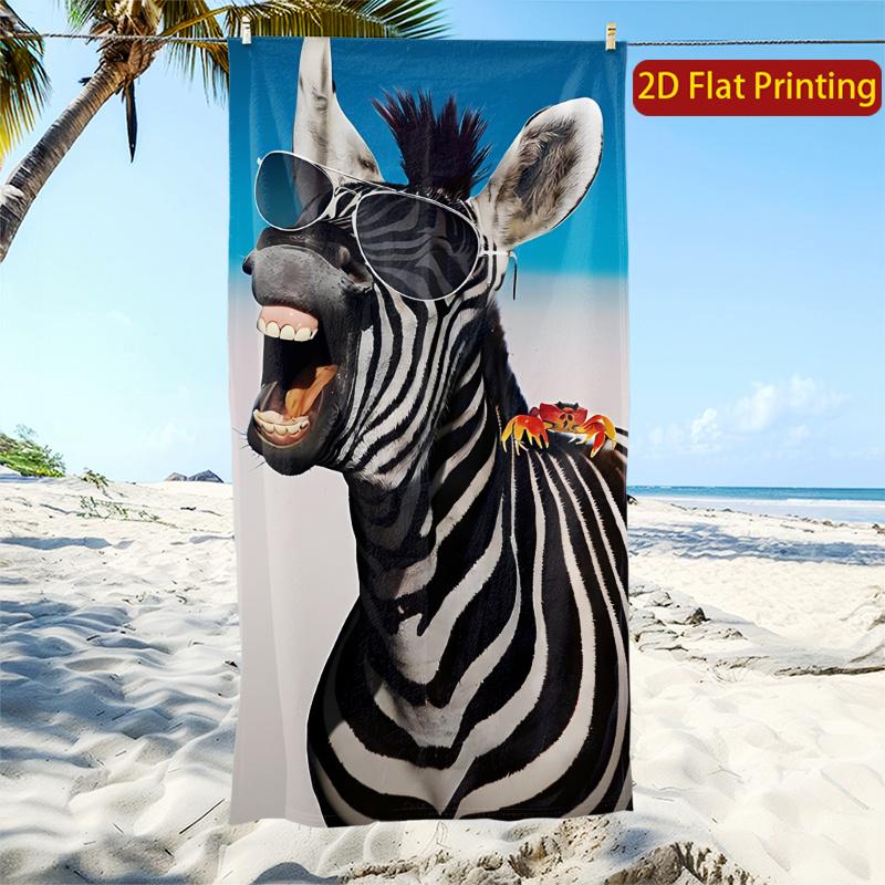 Textilien Funny Zebra Beach Towel Sunglasses Print 2D Flat Quick Dry Microfiber For Vacation Pool Camping Yoga Gift