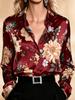Women's Satin Floral Print Long Sleeve Shirt Lapel Collar Elegant Daily Blouse