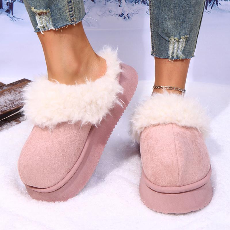 Fashion Fashion Platform Fluffy Slippers Women Indoor Thick Sole Non Slip Plush House Shoes Woman Autumn Winter Warm Faux Fur Slippers