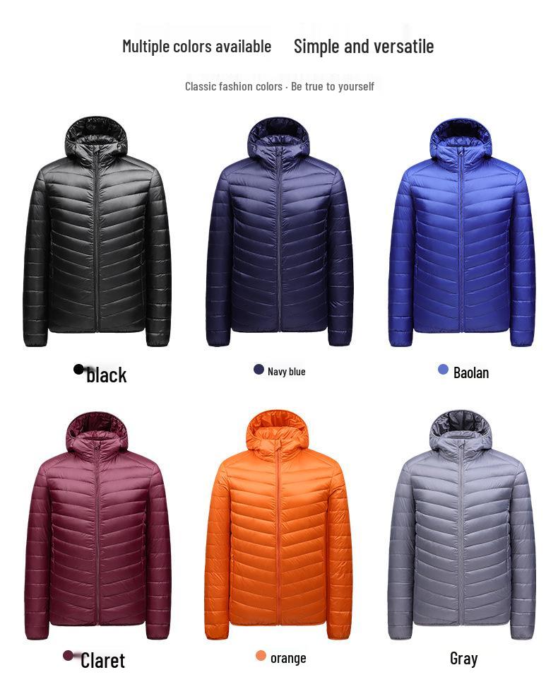 Trendy Men's Hooded Lightweight Down Jacket - 90% White Duck, Perfect for Spring & Autumn
