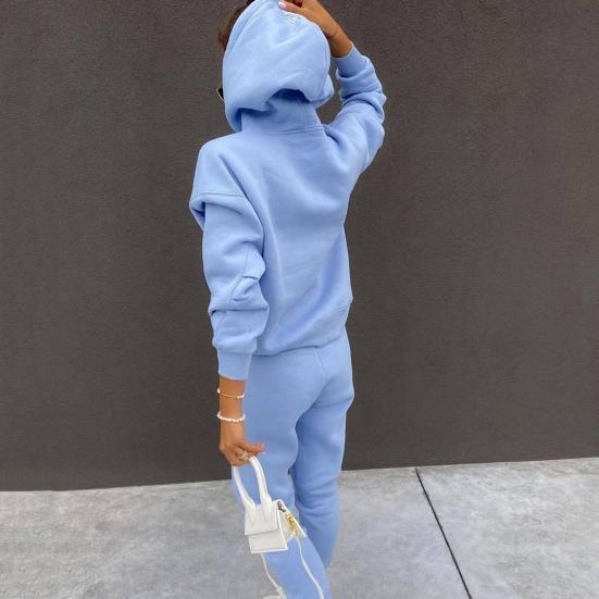 2 Teile/satz Langarm Kordelzug Taschen Elastische Bund Mid-rise Casual Outfit Frauen Frühling Einfarbig Mit Kapuze Sweatshirt Hosen