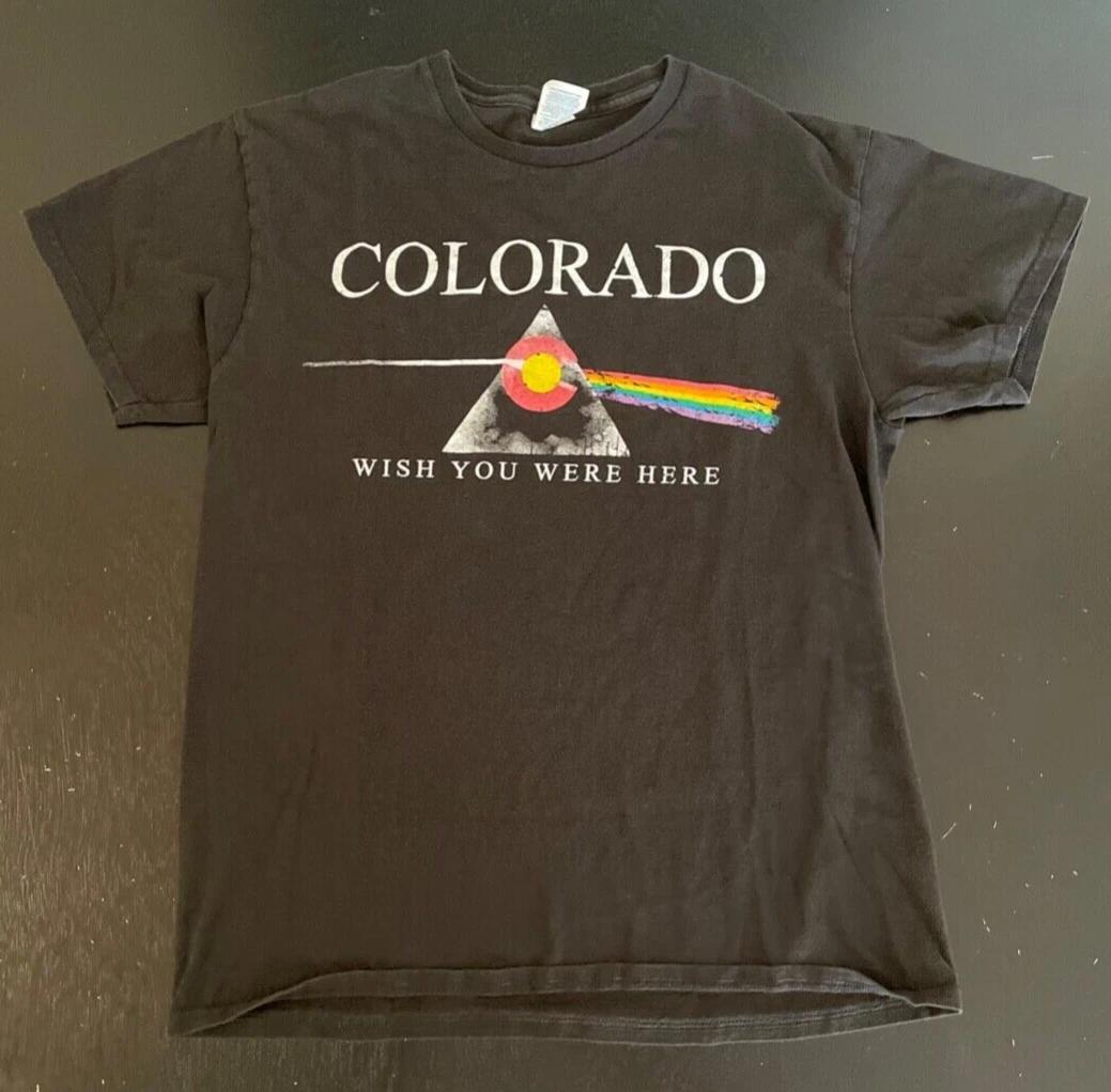 Colorado, Wish You Were Here / Prism & Rainbow 100% Cotton T-shirt Mens Tees Top, MEDIUM XL