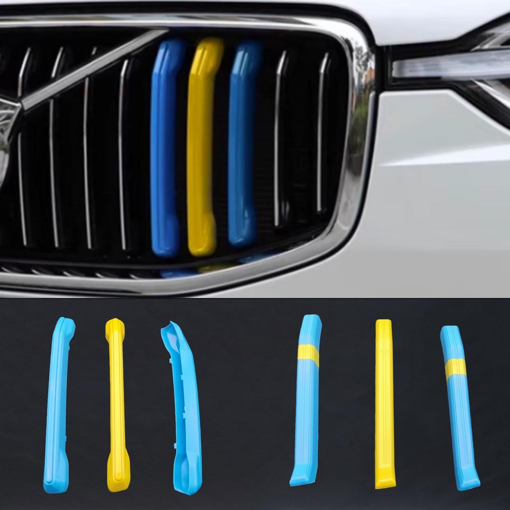 3 Stuks/1 Set 3D ABS Auto Voorgrille Net Decoratie Streep Net Gewijzigde Stickers Midden Grille Embleem Badge Cover Trim voor XC60 2018-2025