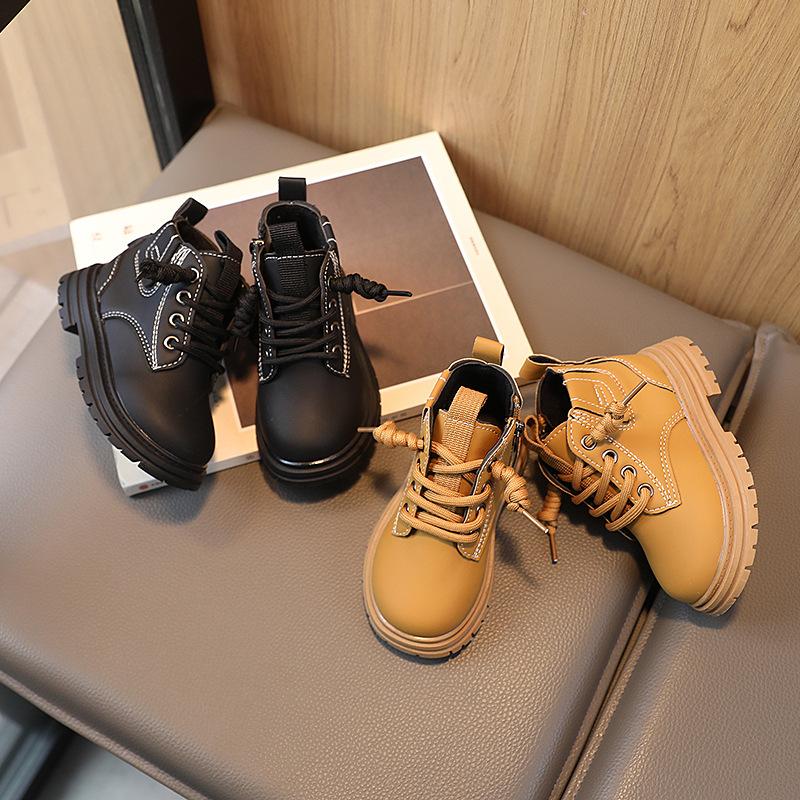 Children's Martin Boots Spring 2025 Boys Short Boots British Retro Girls Leather Boots Non-slip Soft Sole Baby Shoes Single