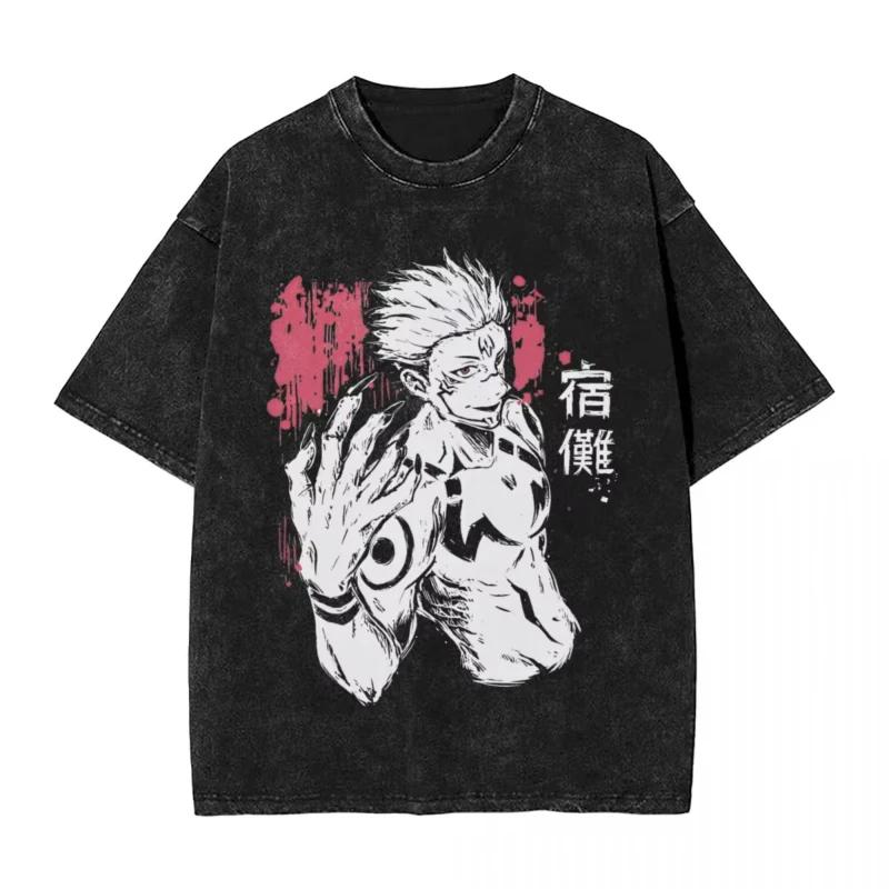 Anime Jujutsu Kaisen Gojo Satoru T-Shirts Gewaschen Herren Damen Baumwolle Harajuku T-Shirts Ryomen Sukuna Retro für Herren Damen Oberteile