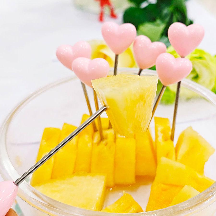 Stainless Steel Heart Fruit Fork - Creative, Cute Two-Pronged Skewer.