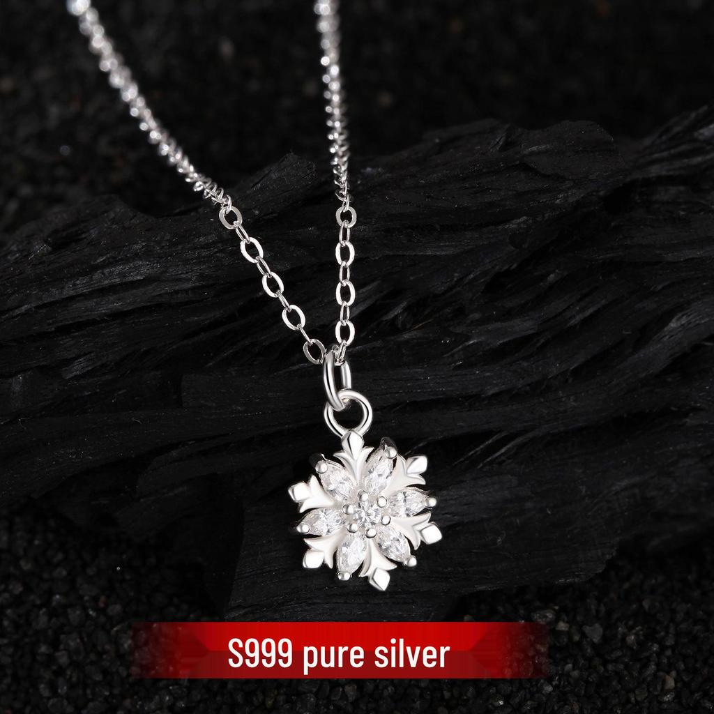 Sterling Silver Snowflake Diamond Necklace - High-End Clavicle Chain with Niche Design Pendant Choker