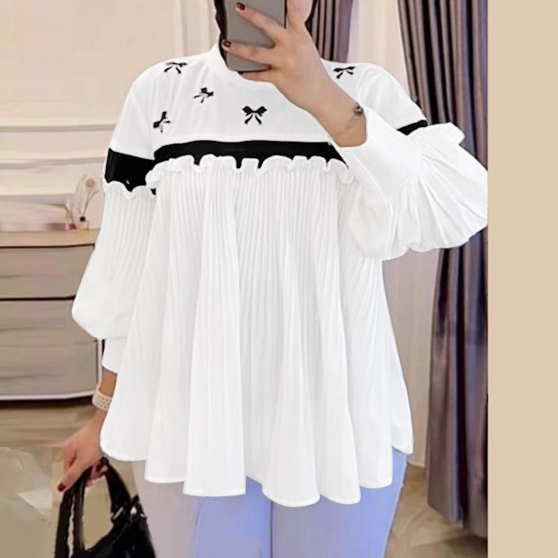 

ZANZEA Женская повседневная блузка с круглым вырезом, свободного кроя, с длинными рукавами, в стиле пэчворк 4XL