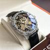 Hochwertige Herren-Retro-Automatik-Mechanikuhr mit leuchtendem Zifferblatt, wasserdichtem Design und Armband aus echtem Leder